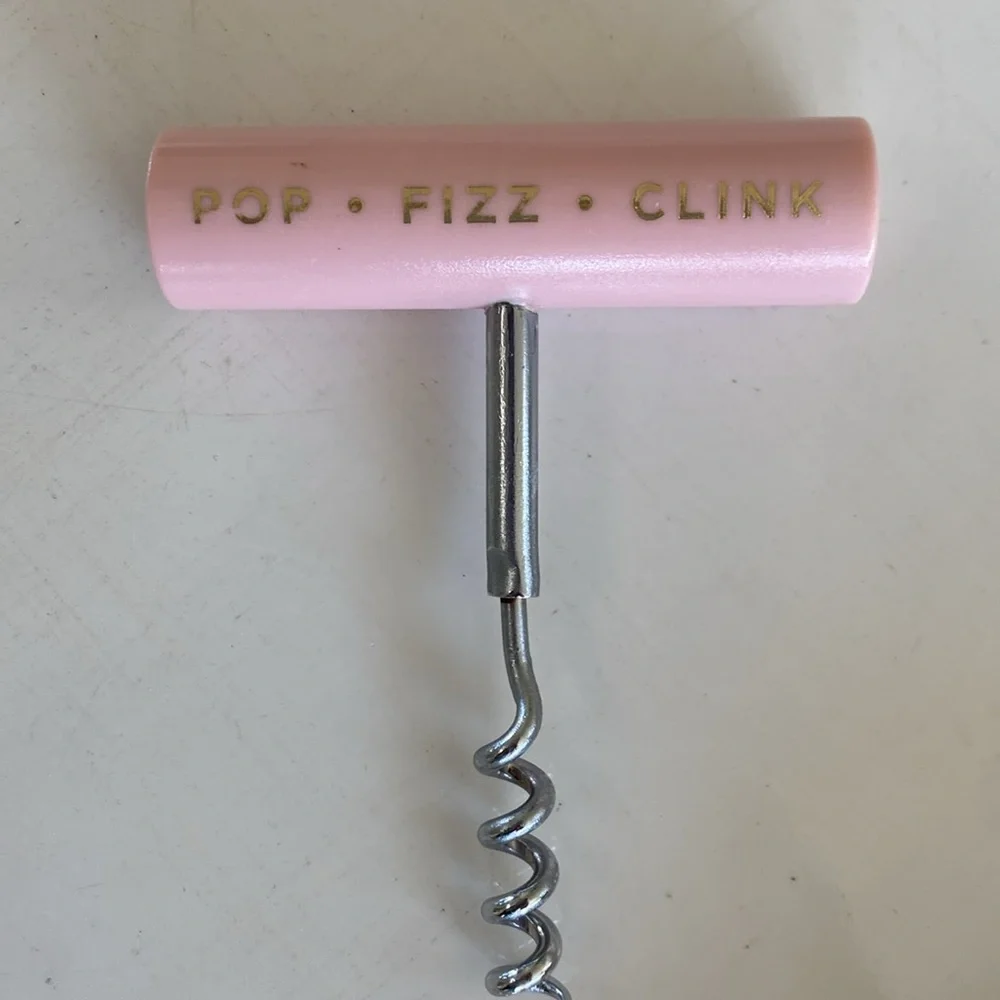 Retro Pink Corkscrew Pop - Fizz - Clink - Gold Text
